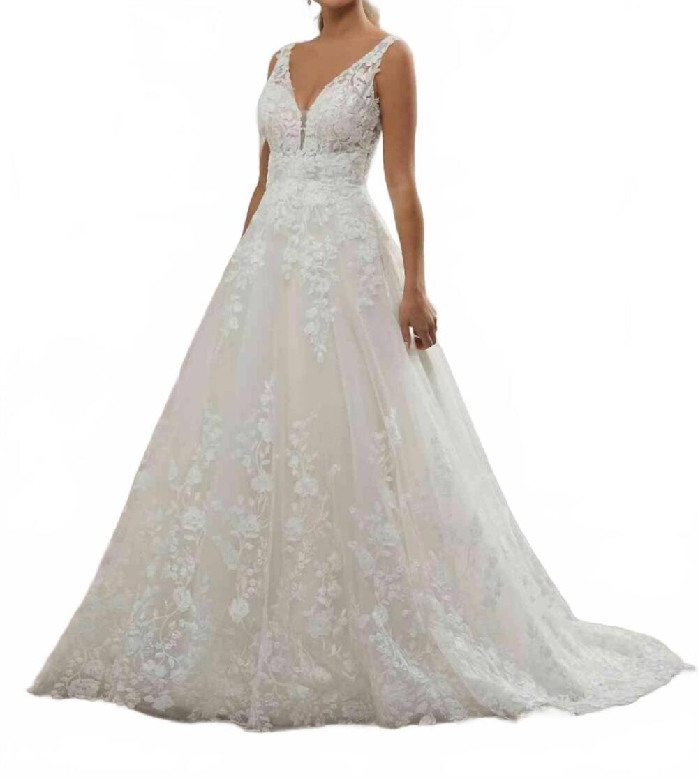 NEW HOUSE OF WU floral lace wedding dress in ivory/ivory/nude